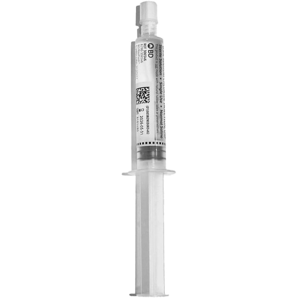 BD PosiFlush Prefilled Normal Saline Flush Syringe 10 mL box of 30 medical grade IV flush.