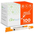 Care Touch Insulin Syringes 100 count box front view for diabetes care.
