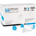 BH Supplies 31 Gauge 8mm Insulin Pen Needles 125 pack front view authentic medical supply.