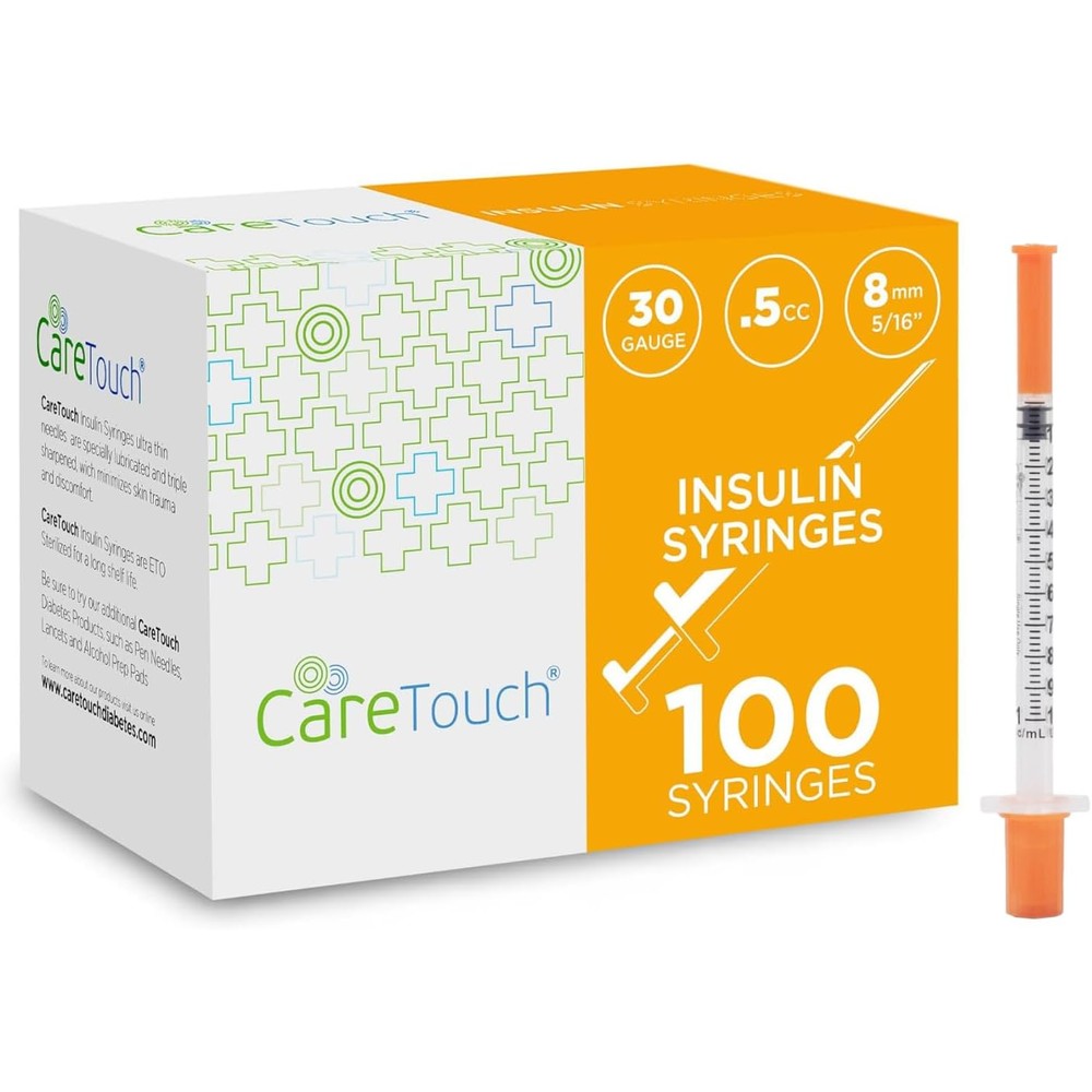 Care Touch Insulin Syringes 100 pack front view authentic medical supplies