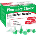Pharmacy Choice Insulin Pen Needles 31G 8mm front view of the 100 count box.