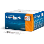 Easy Touch U-100 Insulin Syringe 27G 0.5cc 100 count box front view for diabetic care.