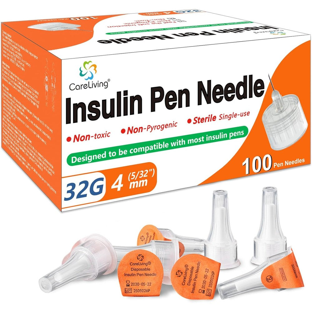 CareLiving Insulin Pen Needle 32G 4mm front view 100 count box
