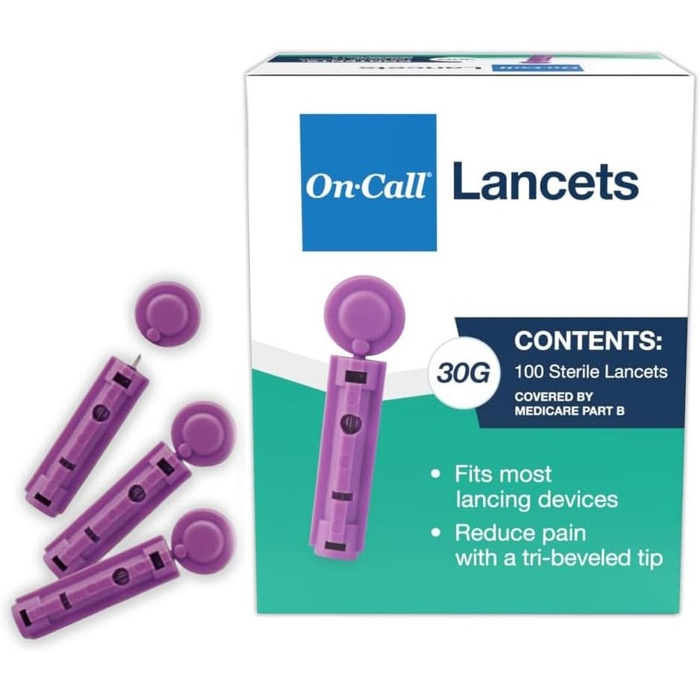On Call diabetes testing lancets 30 gauge front packaging view