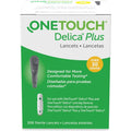 OneTouch Delica Plus 30 Gauge sterile lancets 100 count box front view for diabetic blood testing.