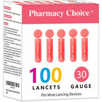 Pharmacy Choice Blood Lancets front view of the packaging for diabetes blood glucose testing
