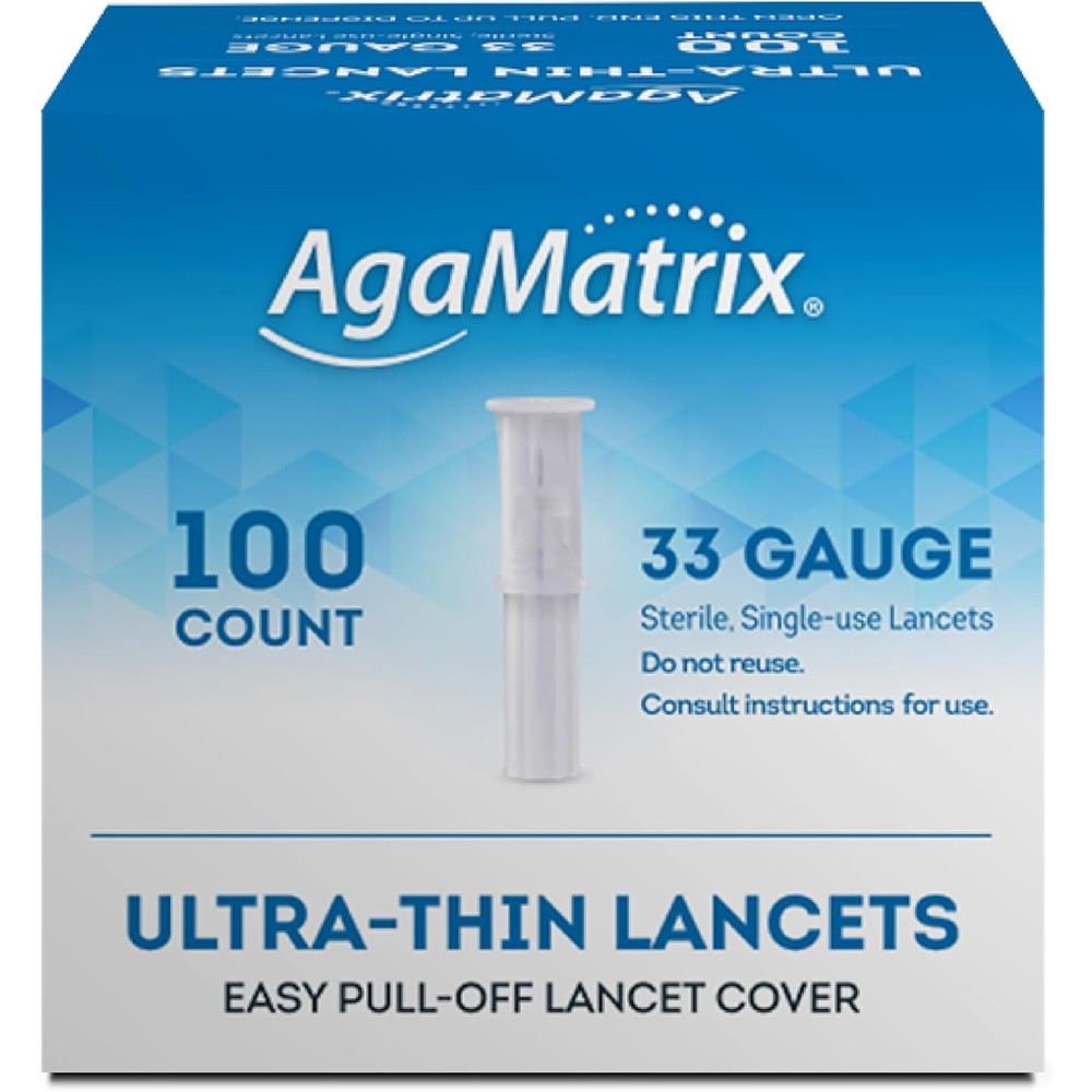 AgaMatrix Ultra Thin Lancets 33 Gauge 100 Count Box front view