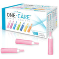 ONE-CARE Safety Lancets 100 count box front view for diabetic blood glucose testing.