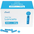 OWELL Twist Top Sterile Lancets 300 Count front box view for diabetic blood sugar testing.