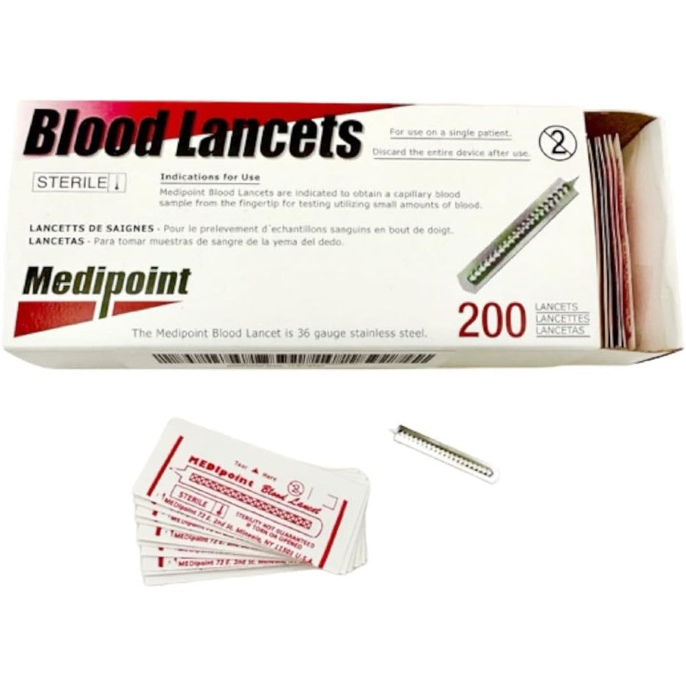 MEDIpoint Stainless Steel Blood Lancet 200 Count front box view for glucose monitoring