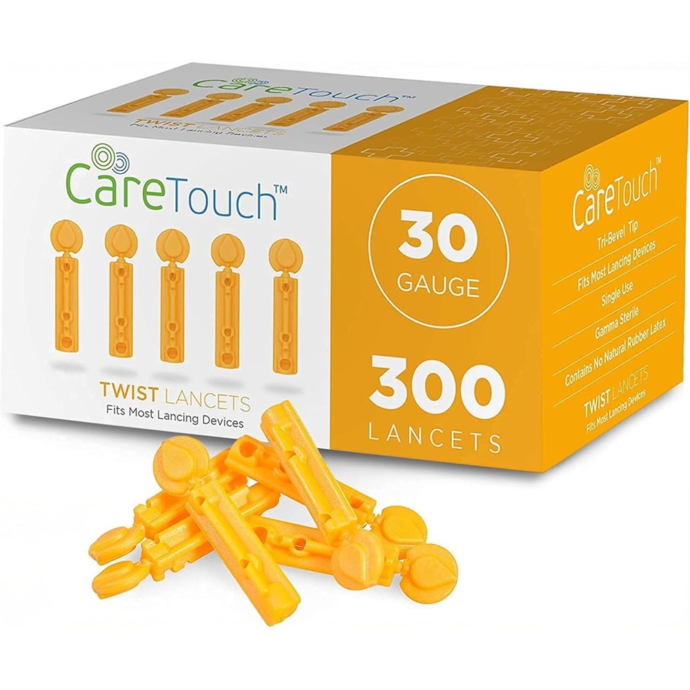 Care Touch diabetic lancets 30 gauge box front view for blood testing