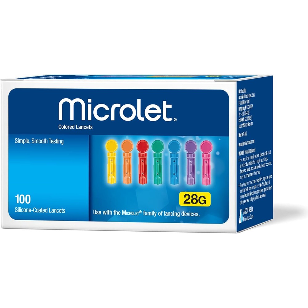 Ascensia Microlet Lancets front view of packaging box for blood glucose testing