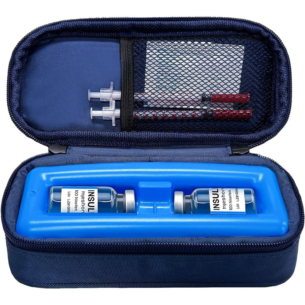 Esaytool insulin cooler travel case navy blue front view