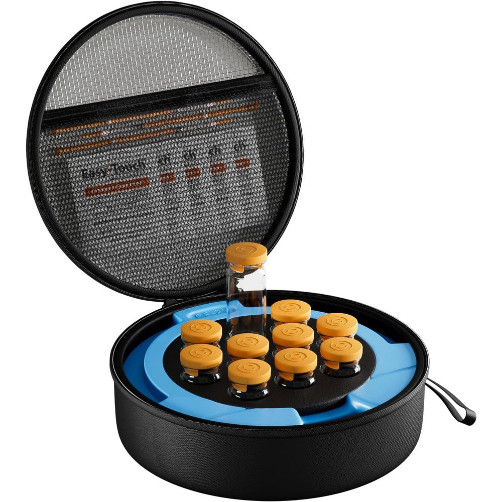 ProCase insulin vial cooler travel case front view showing the durable black hard shell exterior with a premium zipper closure.