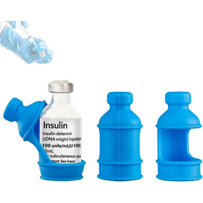 Sijidou insulin vial protector sleeve pack front view showing durable blue silicone case on short bottle