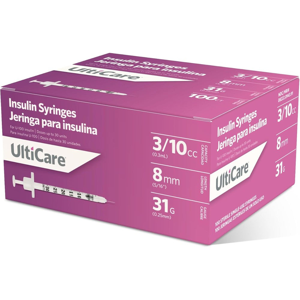 UltiCare U100 insulin syringes 100 count box front view