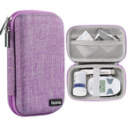Seqoiyia diabetes travel case front view showing the durable purple hard shell exterior