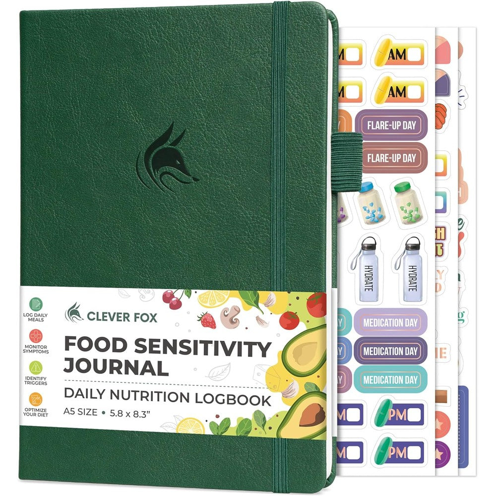 Clever Fox Food Sensitivity Journal Forest Green front view premium health tracker