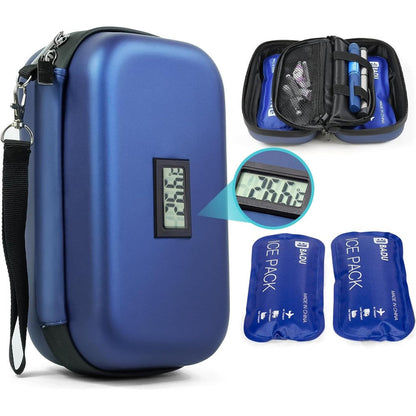 Gosemai insulin cooler travel case front view showing digital temperature display screen