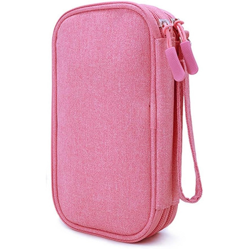 eYistar diabetic supplies travel case organizer front view in pink showing double layer design