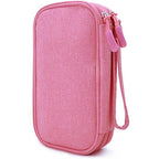 eYistar diabetic supplies travel case organizer front view in pink showing double layer design