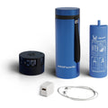 4ALLFAMILY Explorer insulin cooler travel case front view showcasing the blue stainless steel body