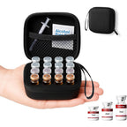 Mazentrix peptide vial case front view showing black hard shell exterior with hand strap