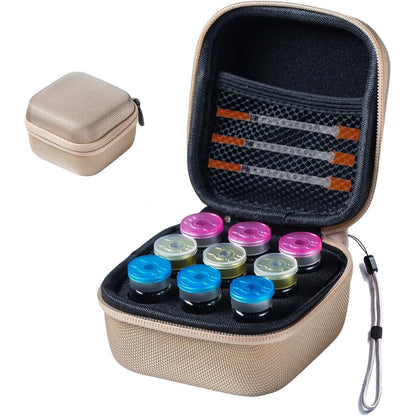 JFGLORIX insulin fridge holder storage case front view showing compact gold exterior zipper closure