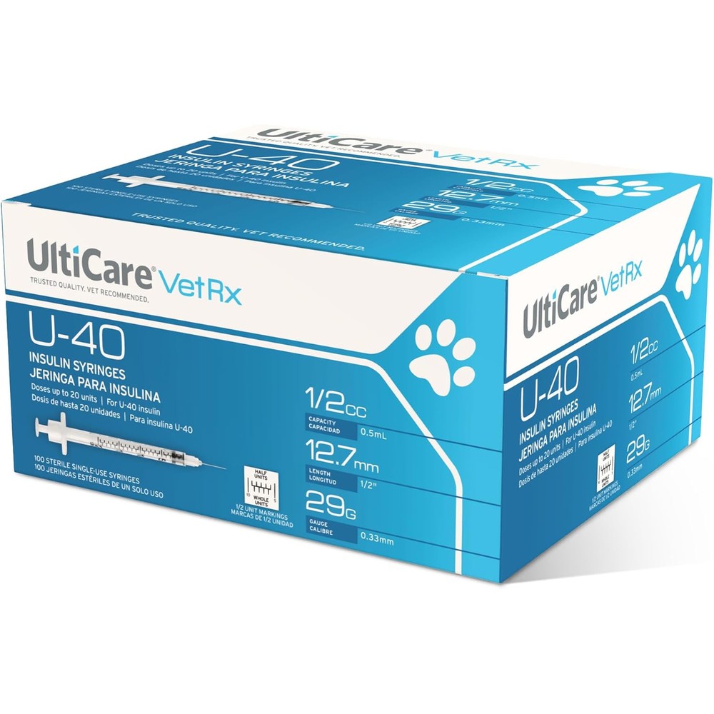 UltiCare VetRx U40 Pet Insulin Syringes 100 Count front box packaging