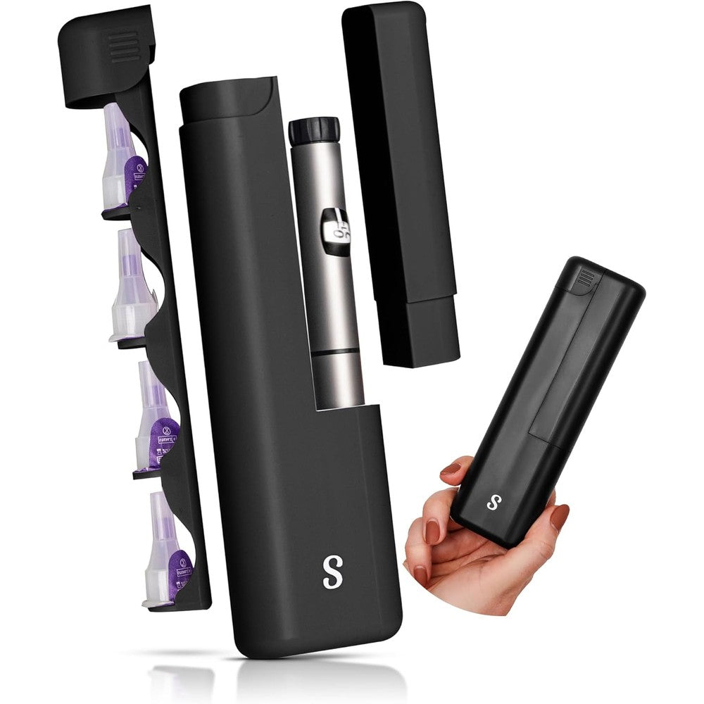 STRAWBERRY & CO DailyEase insulin cooler travel case front view showing sleek black exterior.