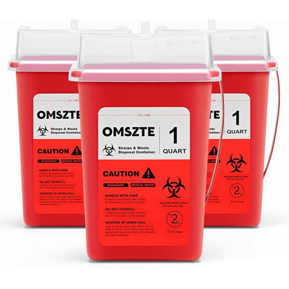 Omszte 1 Quart Sharps Container 3 pack front view medical waste disposal