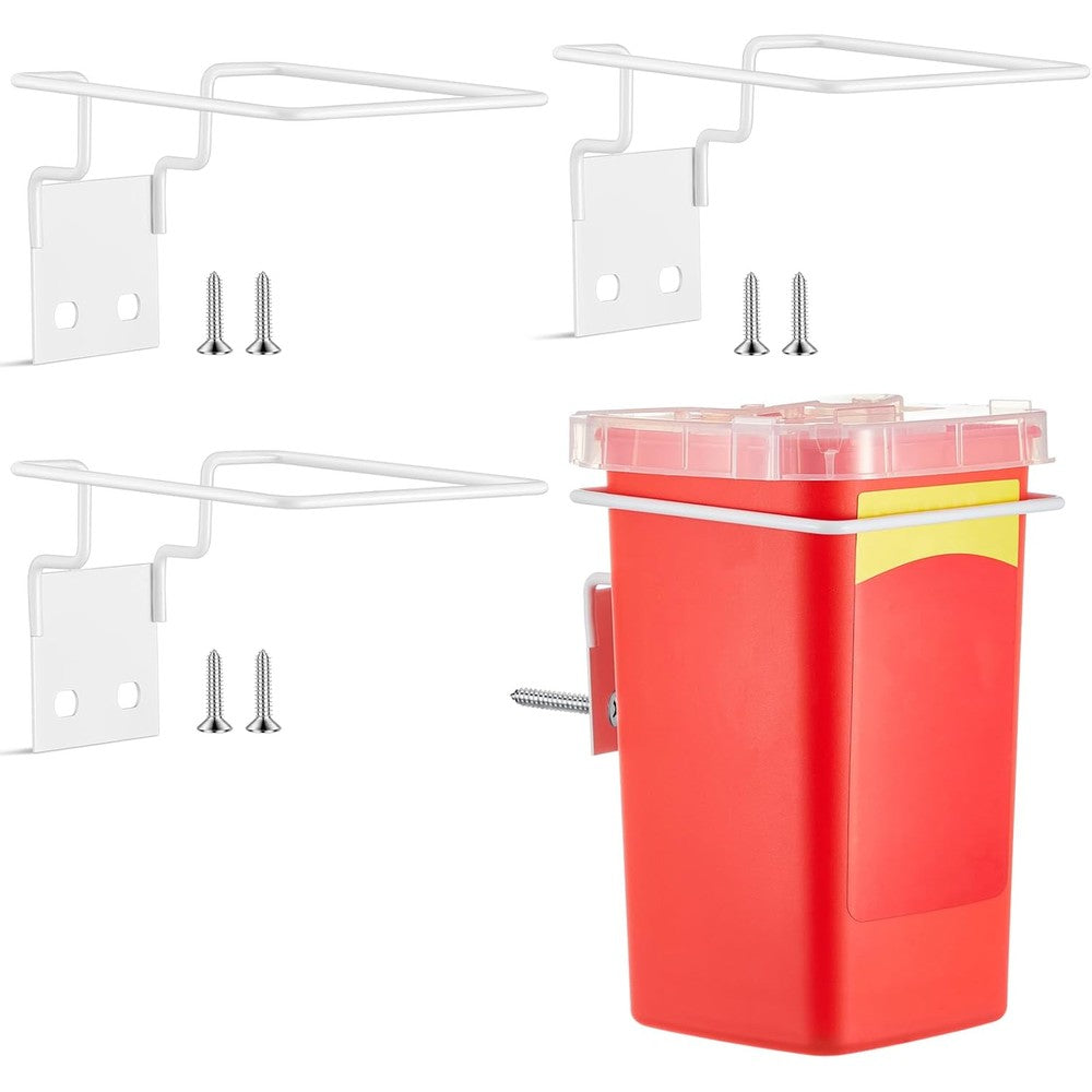Teenyyou wall mount sharps container mounting bracket front view showcasing durable white metal construction for medical clinics.