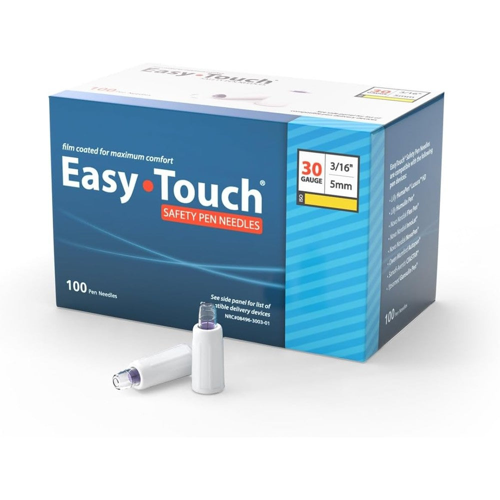 Easy Touch Safety Pen Needles 30G 5mm 100 Count front view medical supplies