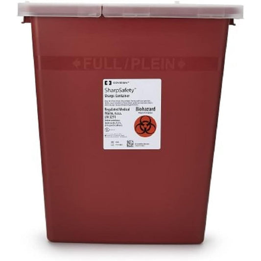Kendall SharpSafety 8 Gallon Large Volume Sharps Container front view for medical waste disposal.