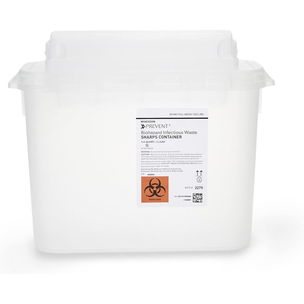McKesson Prevent Sharps Container front view for biohazard disposal