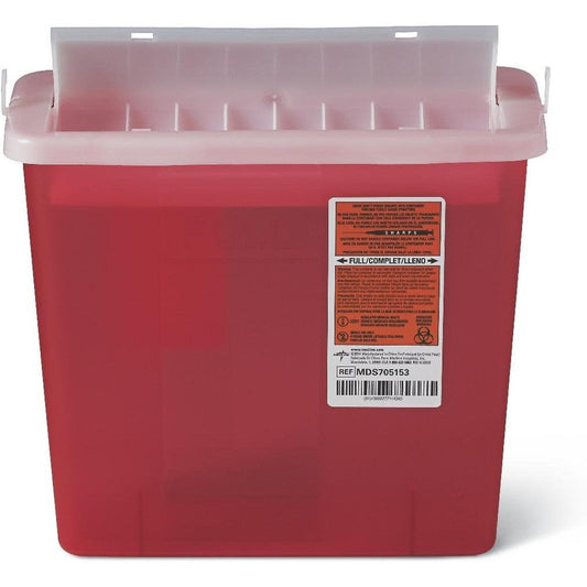 Medline MDS705153 Sharps Container 5 Quart pack of 20 front view for medical waste disposal.