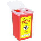 AUVON 1 quart sharps container with red puncture resistant body and white split lid