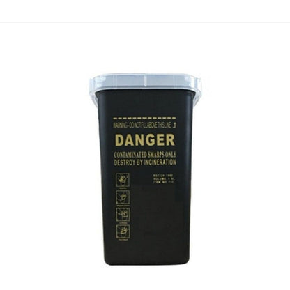 HOTWE Portable Sharps Container front view of the 1-liter black needle disposal bin for salons.