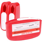 IBD Medical Glucology Travel Sharps Disposal Container front view showing red biohazard bin.