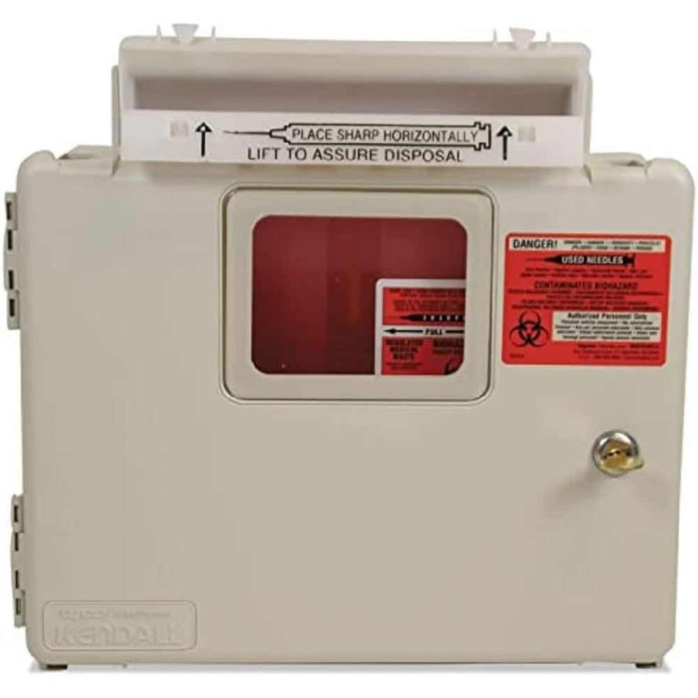 Cardinal Health SharpSafety wall mount enclosure for medical waste disposal with viewing windows
