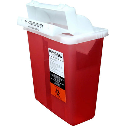 OakRidge Products 5 Quart Sharps Disposal Container front view showing mailbox lid.