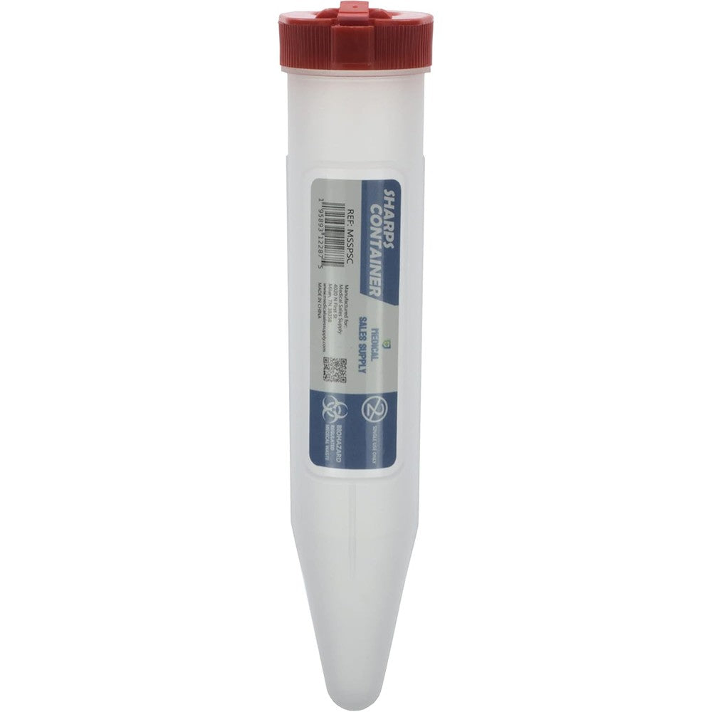 Medical Sales Supply Portable Sharps Container front view for syringe disposal.