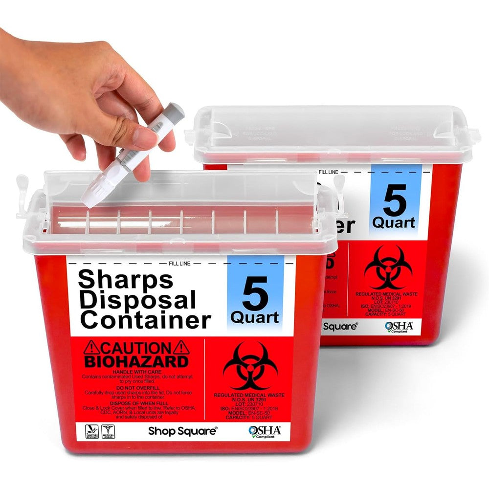 Shop Square Sharps Container 2 Pack front view red medical needle disposal