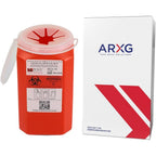 ARXG Sharps Mail Back Kit front view showing the red puncture resistant container.