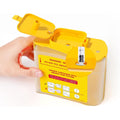 Amonior Needle Hub Cutter yellow sharps disposal container front view