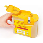 Amonior Needle Hub Cutter yellow sharps disposal container front view