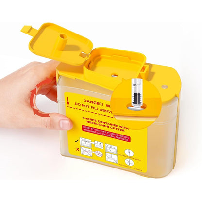 Amonior Needle Hub Cutter yellow sharps disposal container front view
