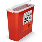 Oakridge Products Sharps Disposal Container 5 Quart front view for biohazard waste.