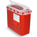 Oakridge Products 5.4 Quart Sharps Container front view with red translucent base
