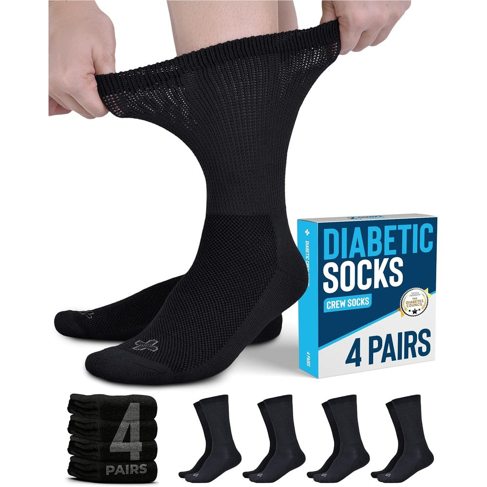 Doctor's Select Diabetic Socks 4 pair pack front view for neuropathy relief